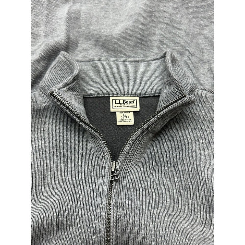 LL Bean Vintage Heavy Cotton Quarter 1/4 Zip Pullover Mens Size Large L Gray